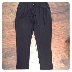 Black drawstring textured pants
